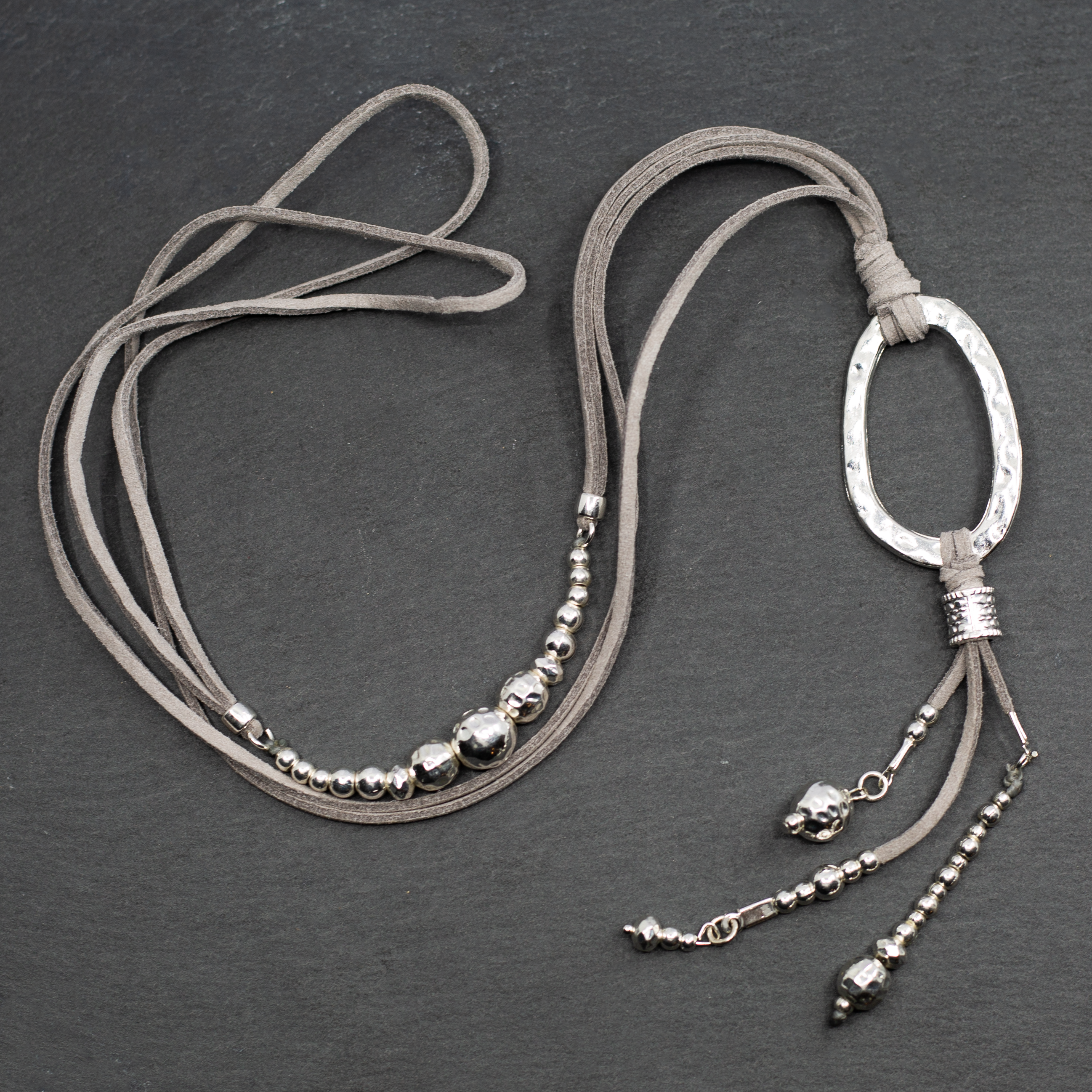 Silver Pendant Necklace with Oval Silver Plate on Suede - Shopthatapp.ca