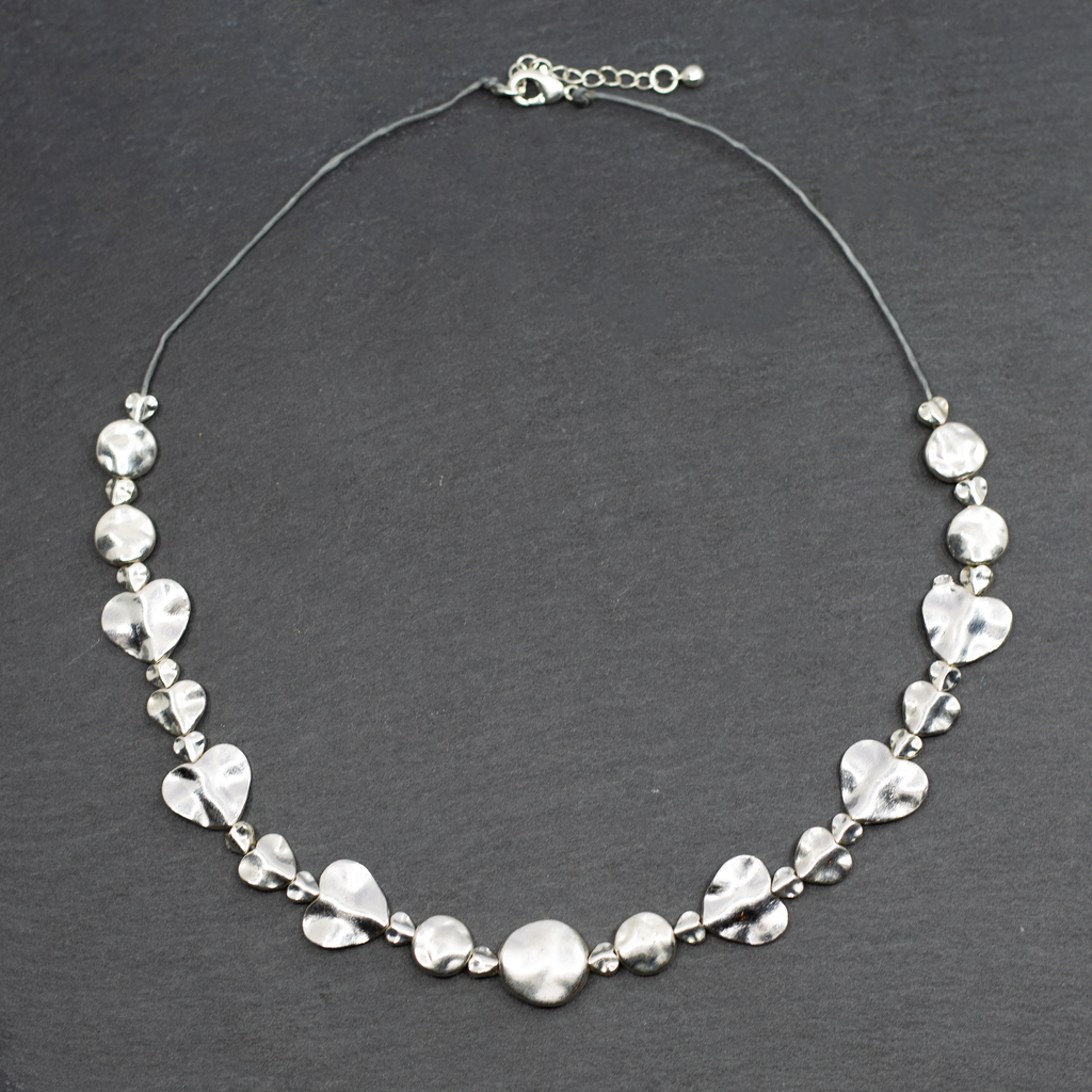 Silver Heart Necklace - Beaten Silver Plate Heart Pendant - Shopthatapp.ca