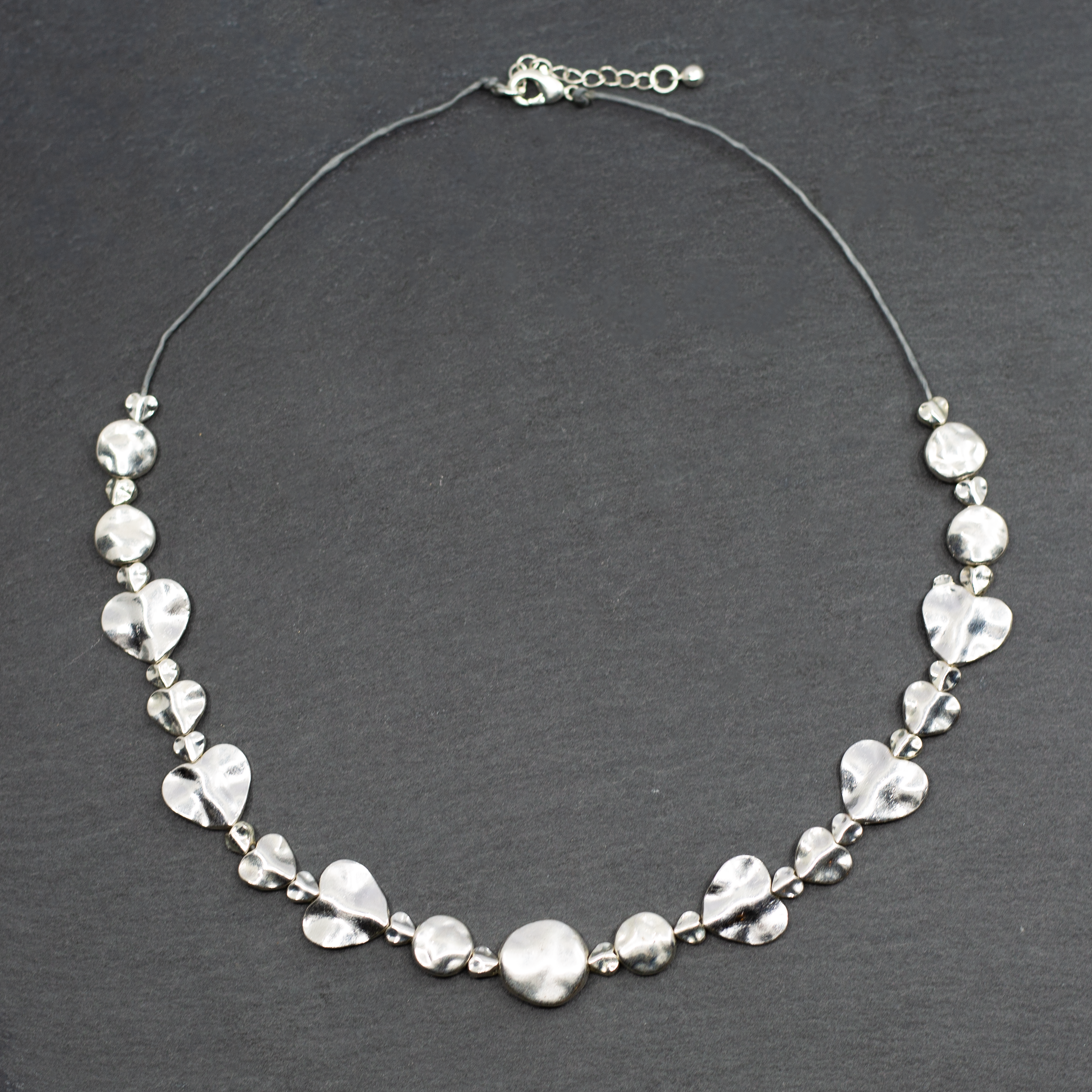 Silver Heart Necklace - Beaten Silver Plate Heart Pendant - Shopthatapp.ca