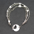 Silver Heart Charm Bracelet - Multi Strand Design with T-Bar Closure - Shopthatapp.ca