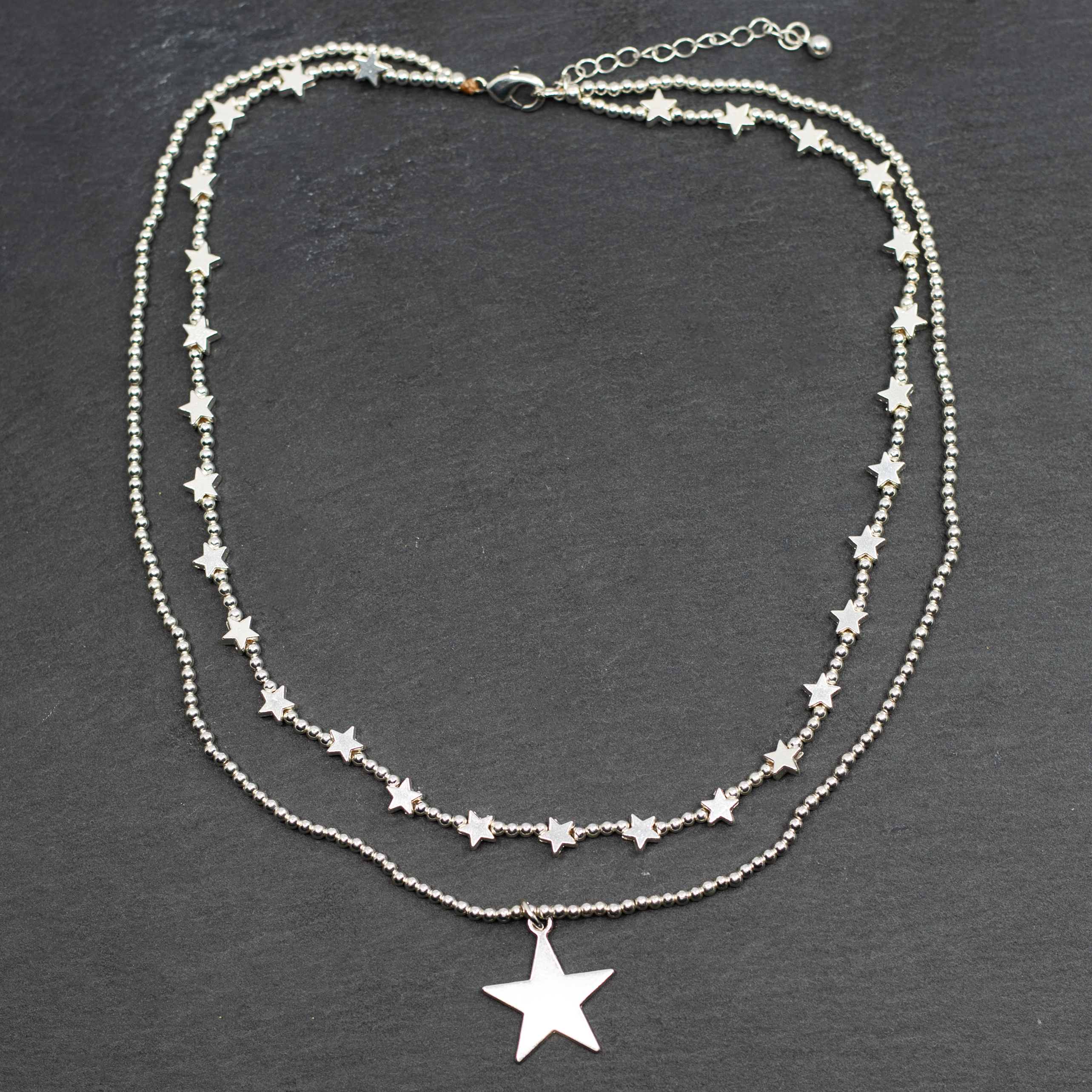 Silver Star Charm Necklace - Double Strand Style with Elegant Plate Design - Shopthatapp.ca