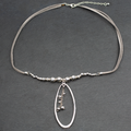 Silver Beaded Pendant Necklace with Suede Strap and Oval Silver Plate - Shopthatapp.ca