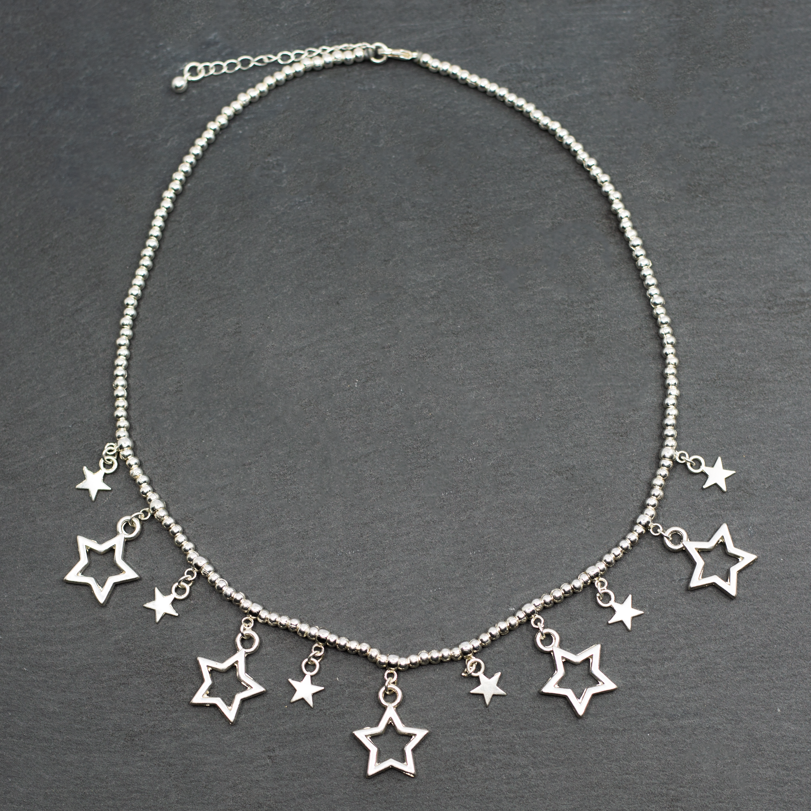 Silver Charm Necklace with Stars - Short Plate Design - Shopthatapp.ca