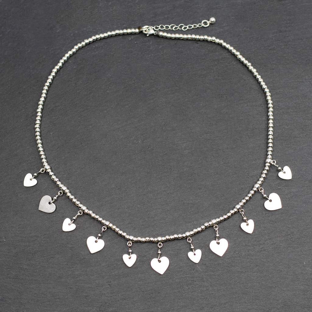 Silver Plate Charm Necklace with Drop Hearts - Elegant Short Design - Shopthatapp.ca
