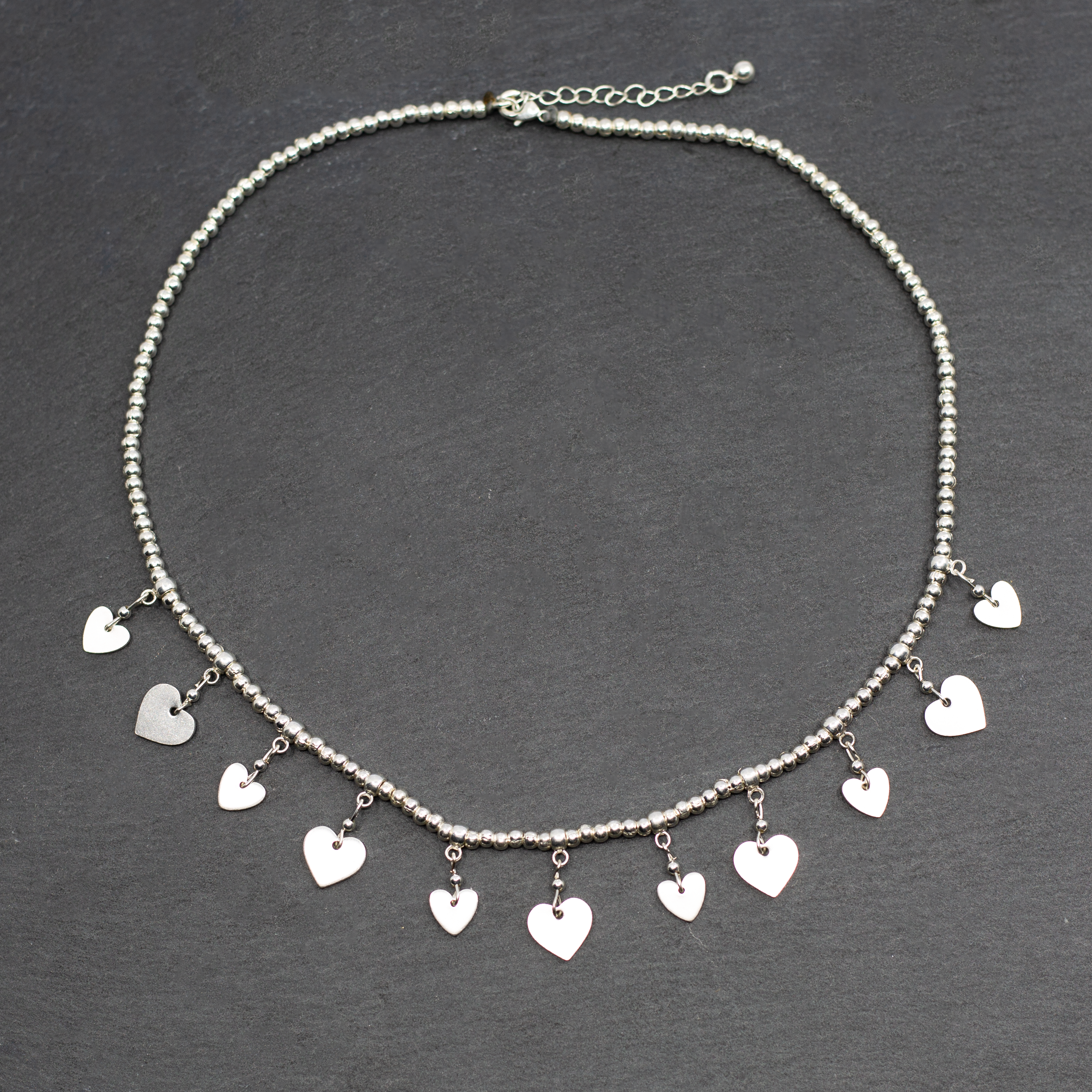 Silver Plate Charm Necklace with Drop Hearts - Elegant Short Design - Shopthatapp.ca