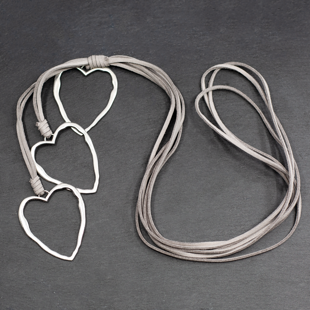 Triple Heart Necklace Silver Plate on Suede - Shopthatapp.ca