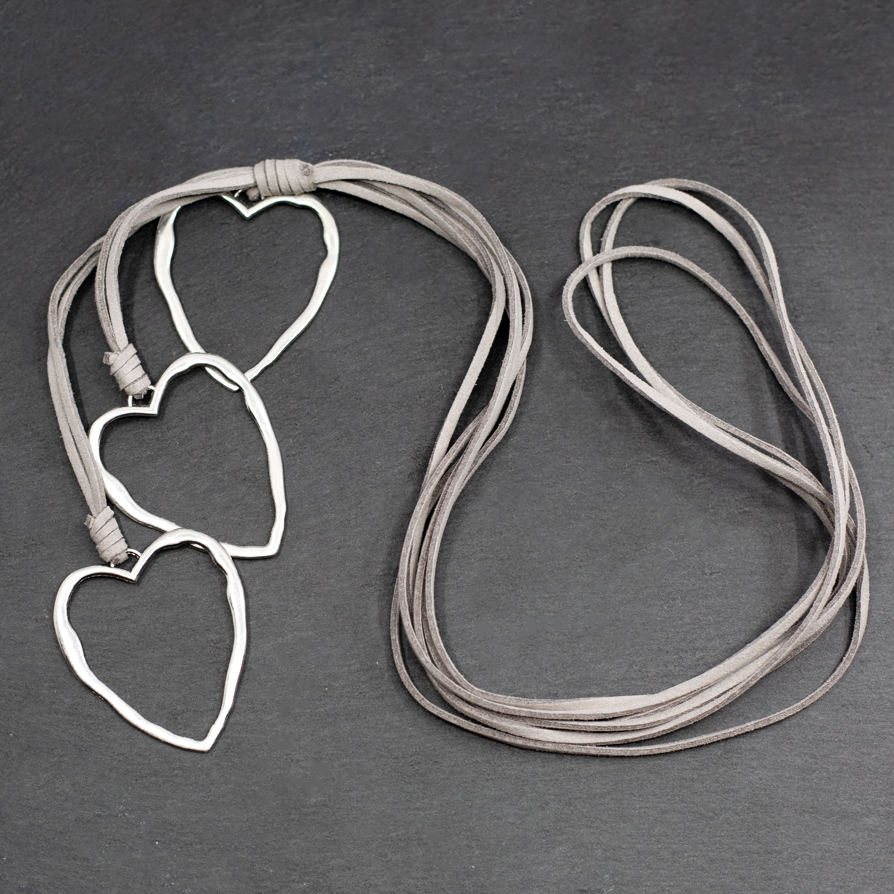 Triple Heart Necklace Silver Plate on Suede - Shopthatapp.ca