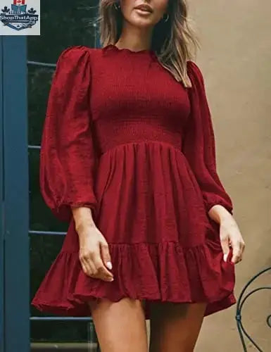ADEWEL women's long sleeve mock neck ruffle mini dress with stylish ruffle details, perfect for casual or dressy occasions.