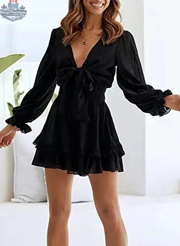 Women's knotted tiered mini dress by AILUNSNIKA, featuring a stylish layered design and lightweight fabric, perfect for casual wear