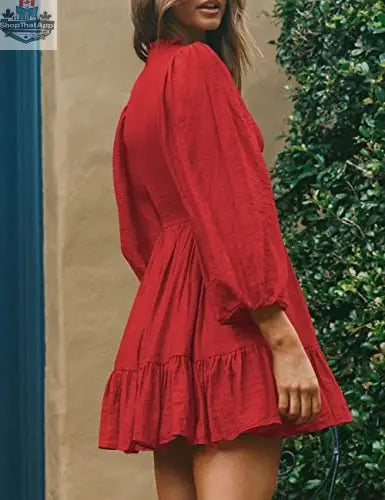 ADEWEL Women's long sleeve mock neck ruffle mini dress with stylish ruffle details, perfect for fashionable occasions.