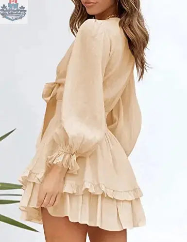 Women's knotted tiered mini dress by AILUNSNIKA featuring a layered design and casual style, shown in a fitting on-model shot.
