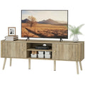 Birch TV Stand for Televisions up to 65" with Adjustable Shelves and Pine Wood Legs-Oak