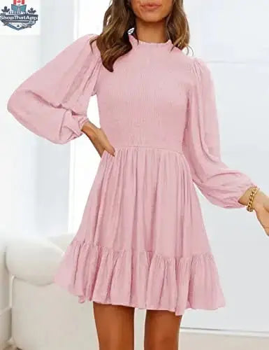 ADEWEL women's long sleeve mock neck mini dress with stylish ruffles and a ruffle detail at the hem, perfect for casual and chic looks.