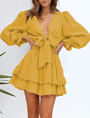 AILUNSNIKA Women's Knotted Tiered Mini Dress - Shopthatapp.ca