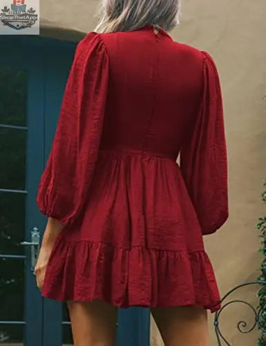 ADEWEL women's long sleeve mock neck ruffle mini dress with stylish ruffles and a fitted silhouette, perfect for elegant casual wear.