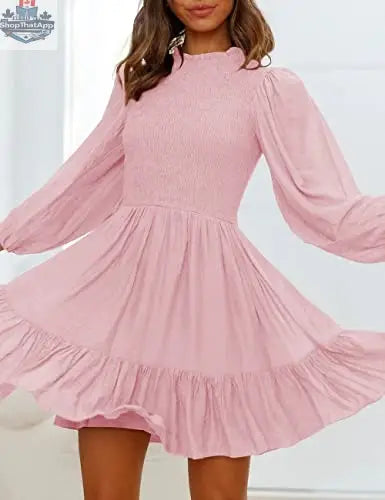 ADEWEL women's long sleeve mock neck ruffle mini dress with stylish ruffle details and long sleeves, perfect for casual or dressy occasions.