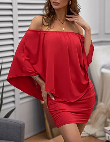 ADEWEL Women's Off Shoulder Cocktail Dress - Sexy Layered Mini Party Dress - Shopthatapp.ca