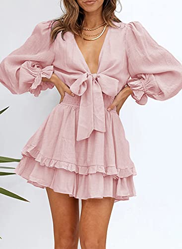 AILUNSNIKA Women's Knotted Tiered Mini Dress - Shopthatapp.ca