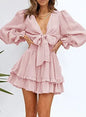 Women's knotted tiered mini dress by AILUNSNIKA, featuring a stylish layered design and casual fit.