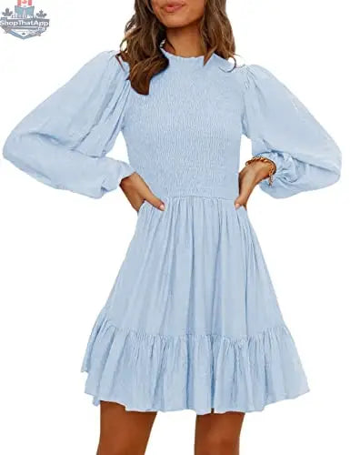ADEWEL Women's long sleeve mock neck ruffle mini dress with stylish ruffle details and a flattering fit.