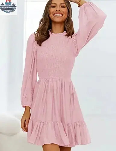 ADEWEL Women's long sleeve mock neck ruffle mini dress with stylish ruffles and a chic design, perfect for fashionable occasions.