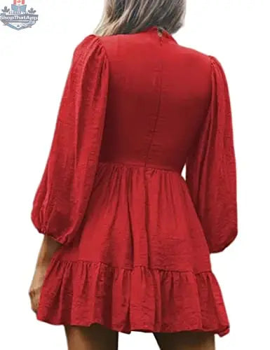 ADEWEL women's ruffle mini dress with long sleeves and mock neck, featuring stylish ruffle details on the front.