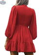 ADEWEL women's ruffle mini dress with long sleeves and mock neck, featuring stylish ruffle details on the front.