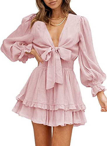 AILUNSNIKA Women's Knotted Tiered Mini Dress - Shopthatapp.ca