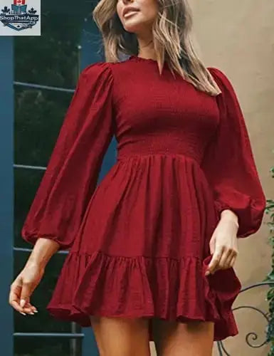 ADEWEL Women's long sleeve mock neck ruffle mini dress with stylish ruffles and a fitted silhouette, perfect for chic casual wear.