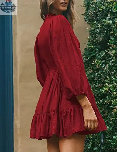 ADEWEL women's long sleeve ruffle mini dress with mock neck and stylish ruffle details, suitable for casual or dressy occasions.