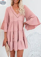 Elegant AILUNSNIKA women’s long sleeve mini dress with V-neck, flowy solid color design, perfect for effortless style and comfort.
