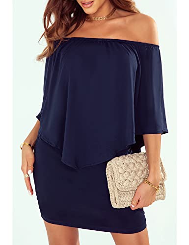 ADEWEL Women's Off Shoulder Cocktail Dress - Sexy Layered Mini Party Dress - Shopthatapp.ca