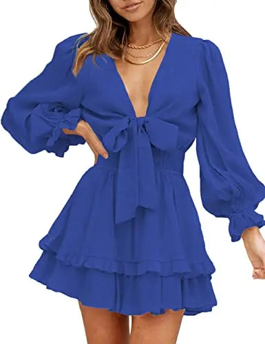 Women's knotted tiered mini dress by AILUNSNIKA featuring a stylish, layered design and a flattering fit, perfect for casual or dressy occasions.
