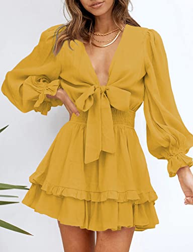 AILUNSNIKA Women's Knotted Tiered Mini Dress - Shopthatapp.ca