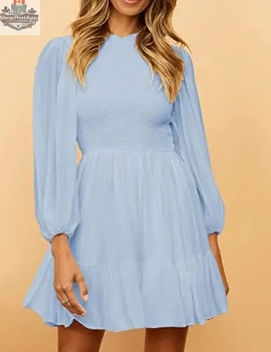 ADEWEL women's long sleeve mock neck ruffle mini dress with stylish ruffle details and a flattering fit, perfect for casual or dressy occasions.