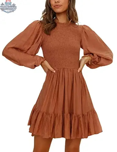 ADEWEL women's long sleeve mock neck ruffle mini dress with stylish ruffles and a fitted silhouette, perfect for casual or dressy occasions.