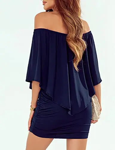 ADEWEL women's off-shoulder layered cocktail dress, sexy mini party dress with stylish design, perfect for evening events.