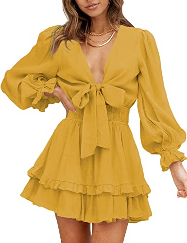 AILUNSNIKA Women's Knotted Tiered Mini Dress - Shopthatapp.ca