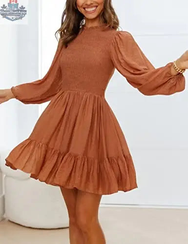 ADEWEL women's long sleeve mock neck ruffle mini dress with stylish ruffle details and a fashionable silhouette.
