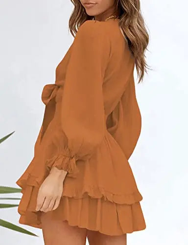 Women's knotted tiered mini dress by AILUNSNIKA, featuring a stylish layered design and lightweight fabric, perfect for casual wear.