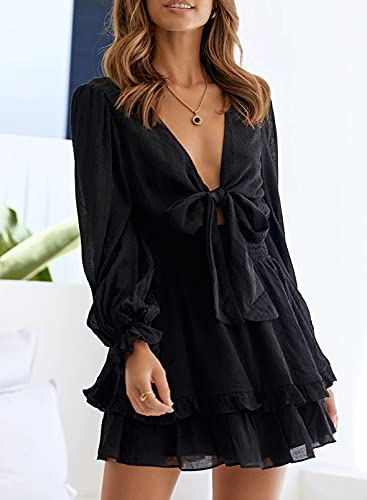 AILUNSNIKA Women's Knotted Tiered Mini Dress - Shopthatapp.ca
