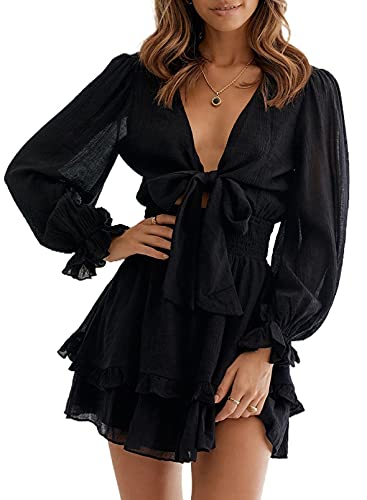 AILUNSNIKA Women's Knotted Tiered Mini Dress - Shopthatapp.ca