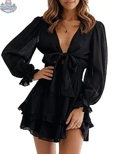 Women's knotted tiered mini dress by AILUNSNIKA featuring a stylish, layered design perfect for casual or summer wear.