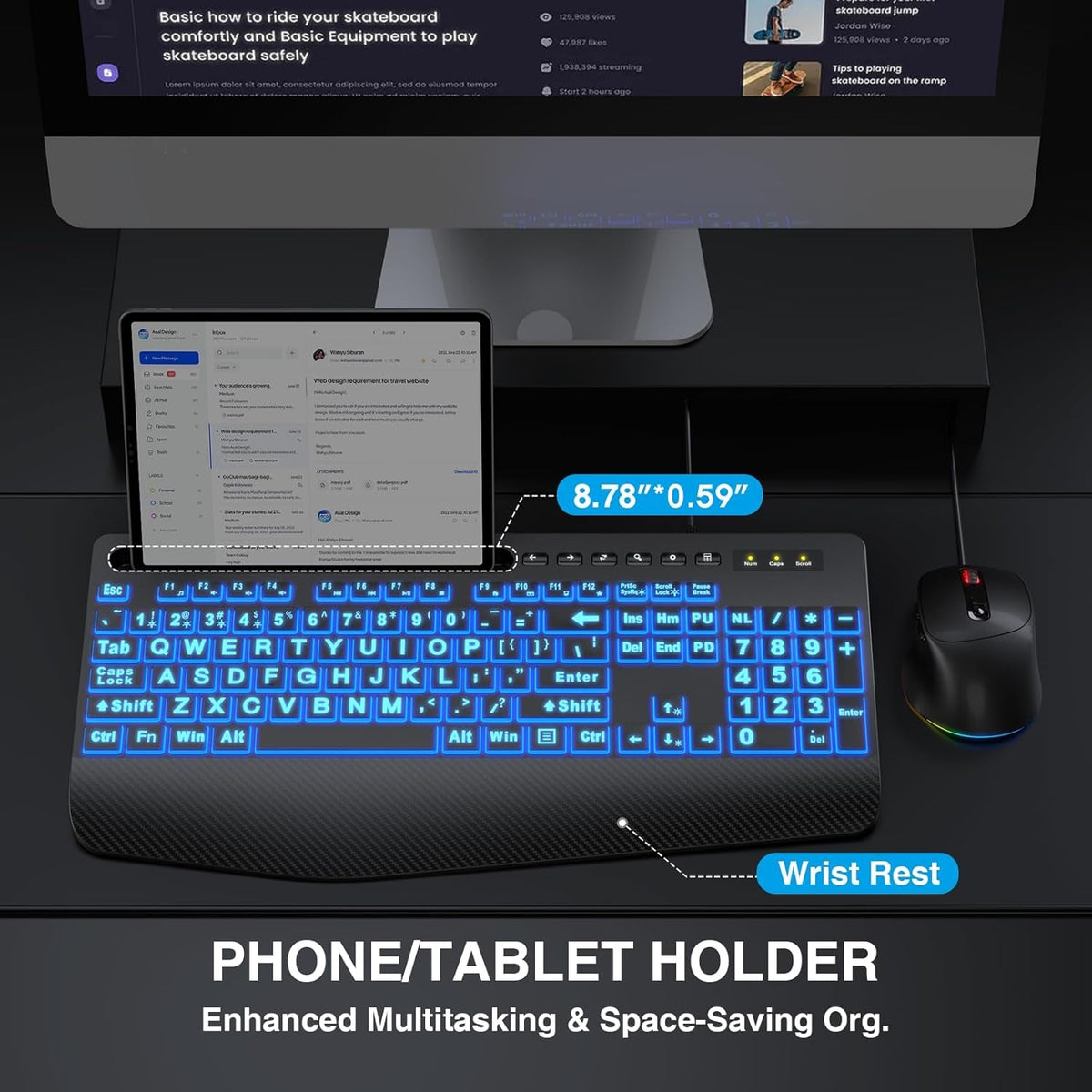 Wired Keyboard Mouse Combo – Large Print Backlit with Ergonomic Wrist Rest & 6-DPI RGB Mouse--www.Shopthatapp.ca-ebasketonline