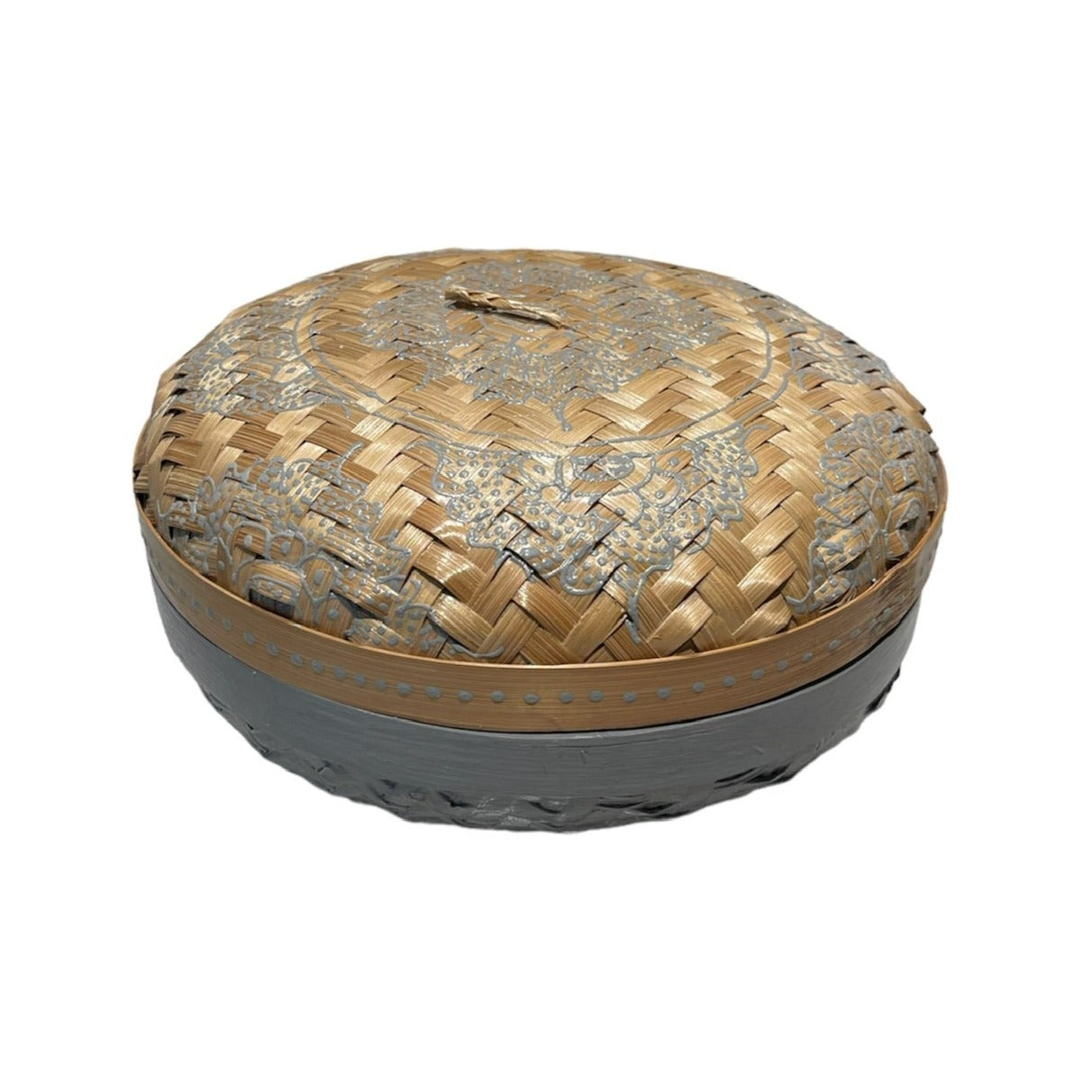 Grey Rattan Henna Box - Stylish Round Storage Solution - Shopthatapp.ca