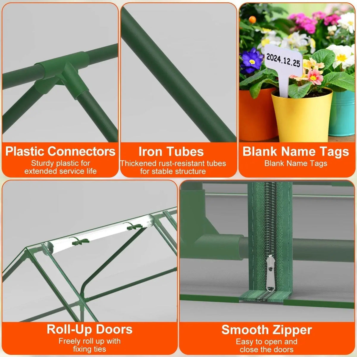 Portable mini greenhouse with waterproof UV-resistant PVC cover, roll-up zipper doors, ideal for indoor and outdoor gardening.
