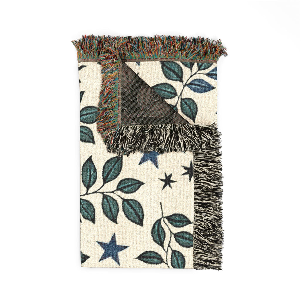 Botanical Star Woven Blanket — Reversible Leaf & Star Pattern Throw