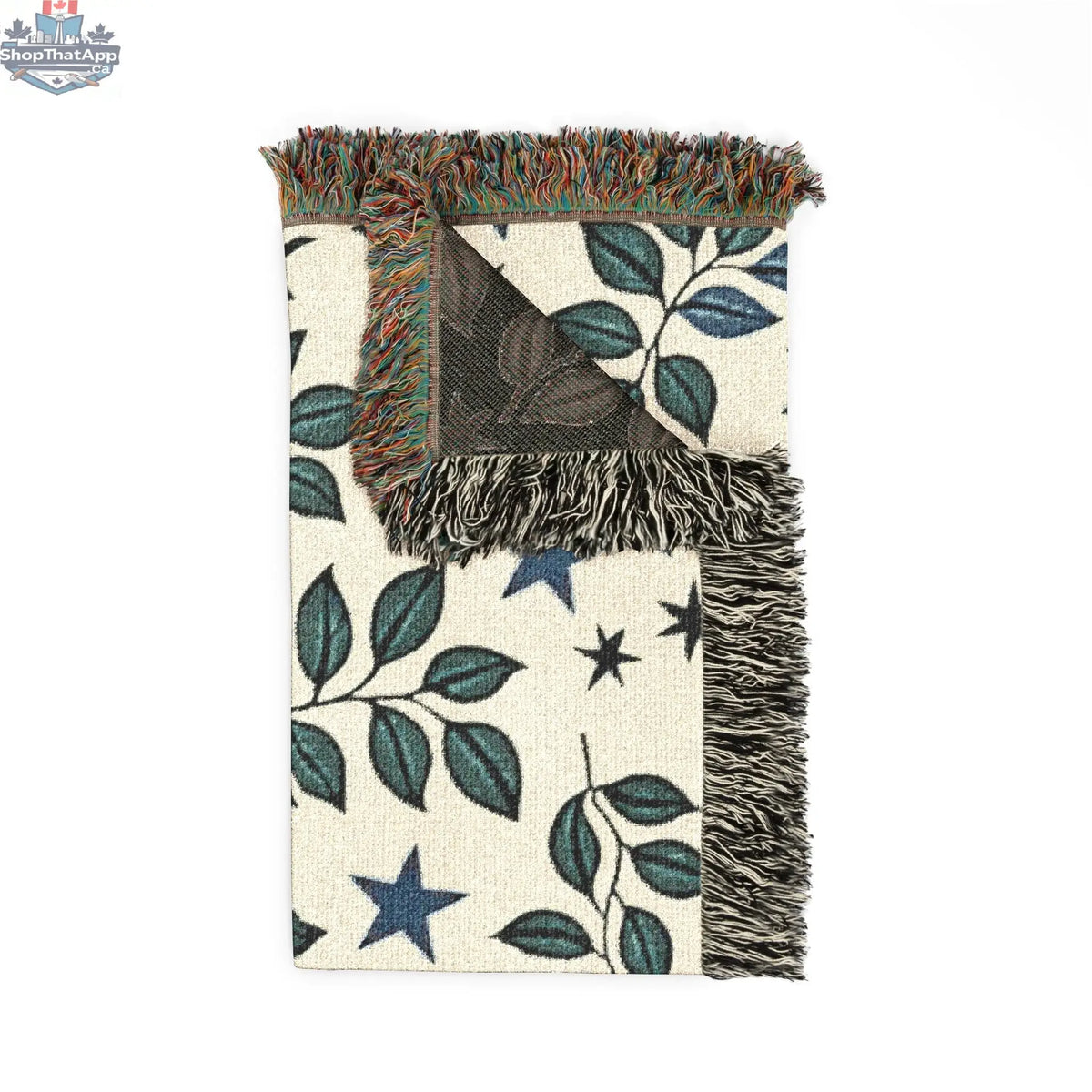 Botanical Star Woven Blanket — Reversible Leaf & Star Pattern Throw - Shopthatapp.ca