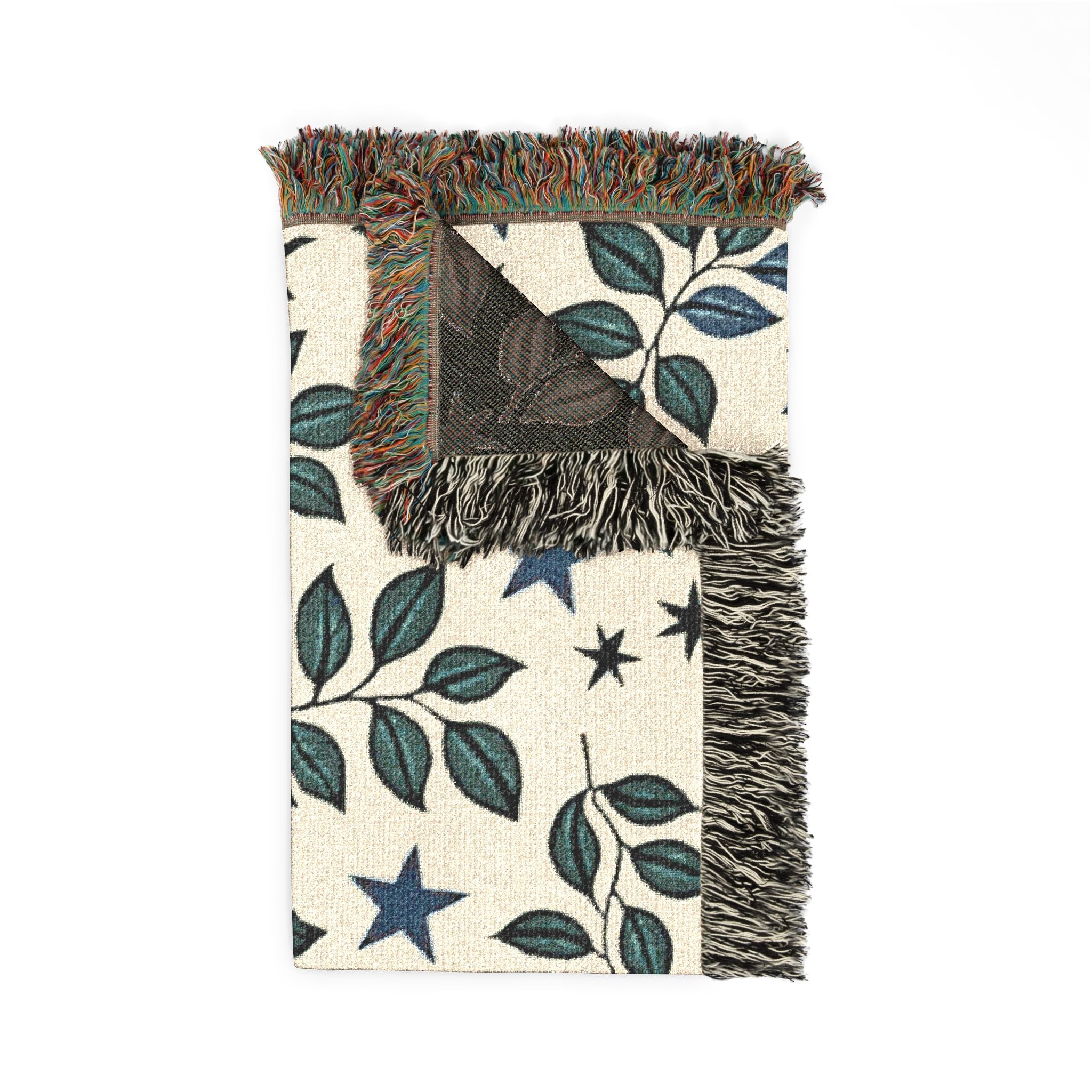 Botanical Star Woven Blanket — Reversible Leaf & Star Pattern Throw