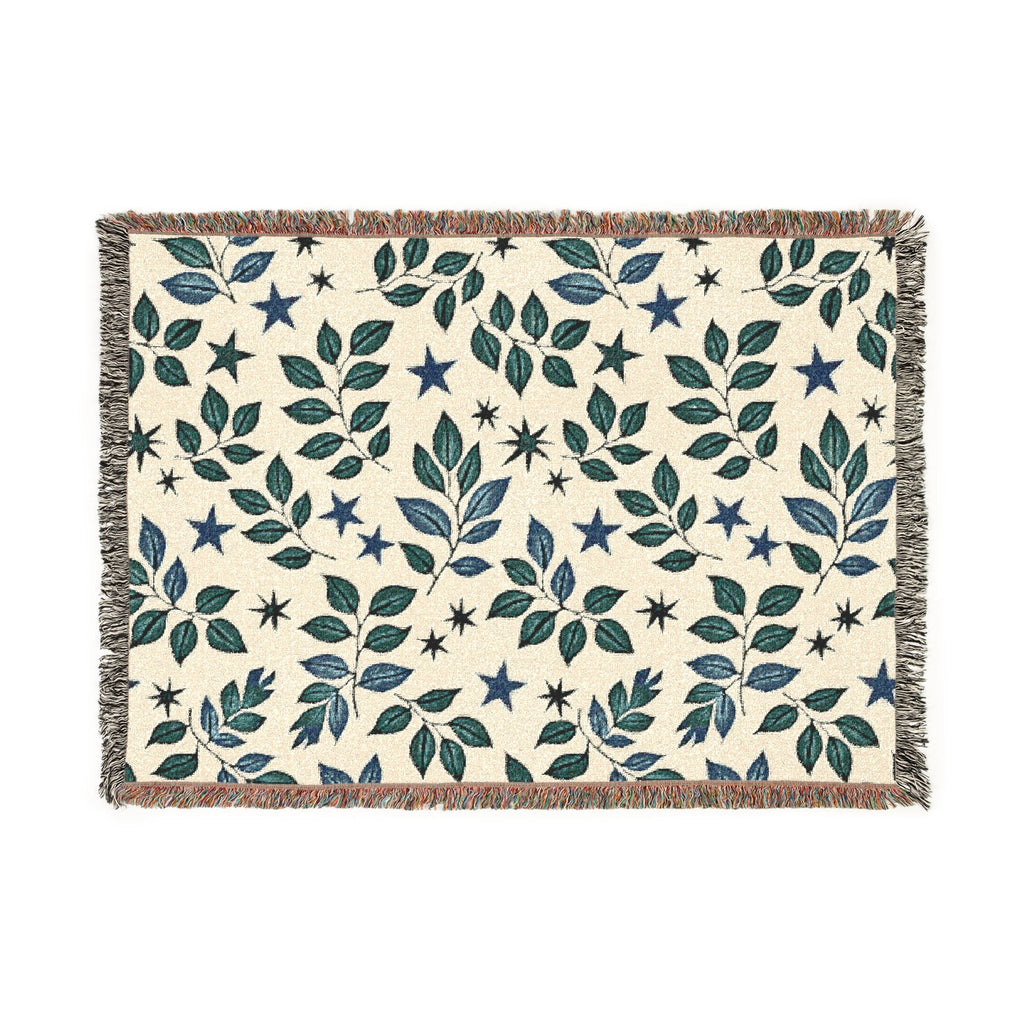 Botanical Star Woven Blanket — Reversible Leaf & Star Pattern Throw